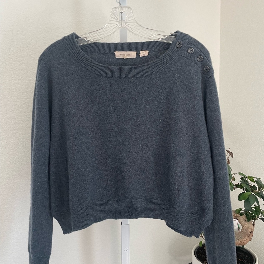 Inhabit Slate Crewneck Sweater with Shoulder Buttons